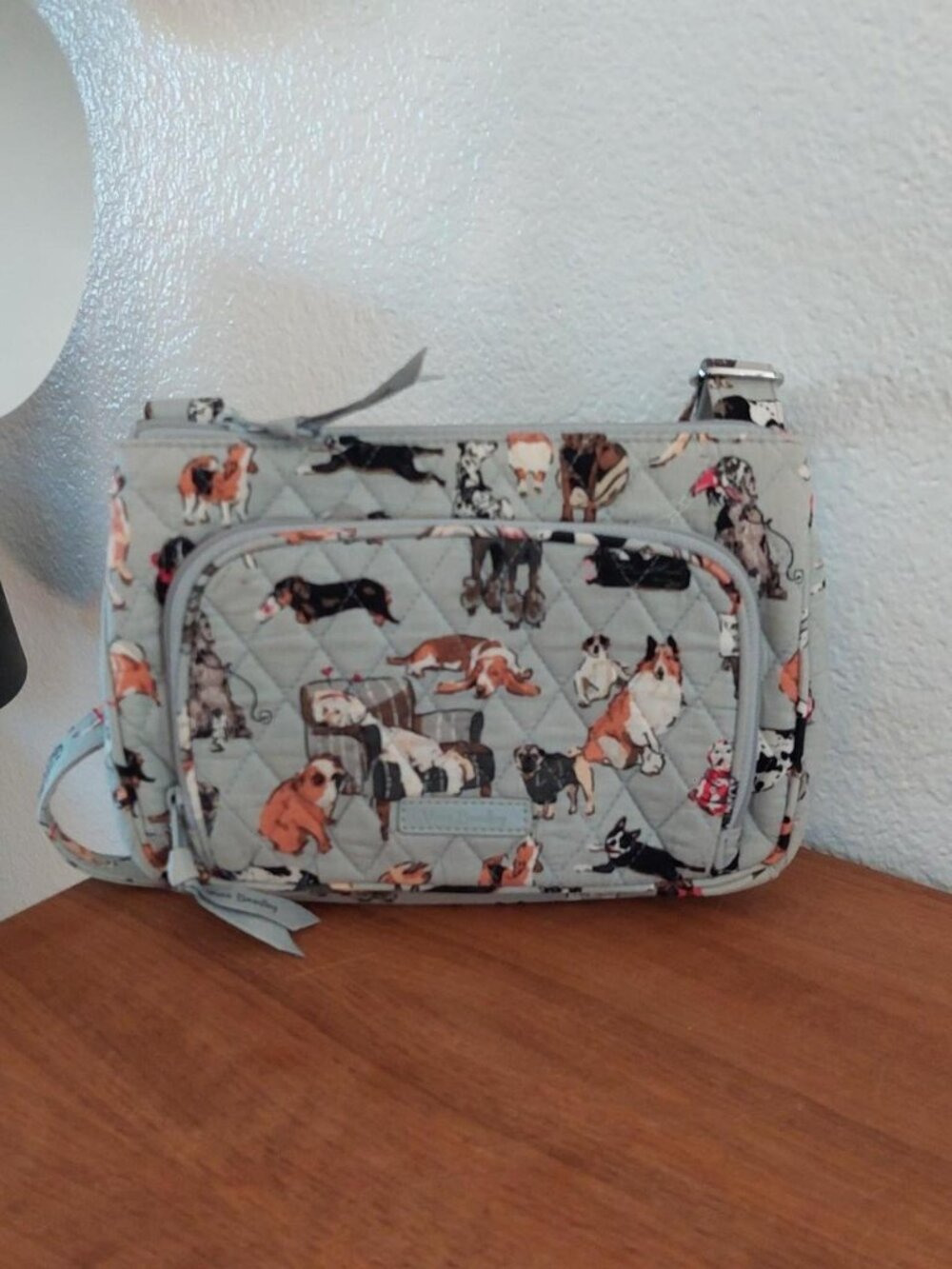 vera bradley dog show best in show gray Light blue quilted crossbody bag with do